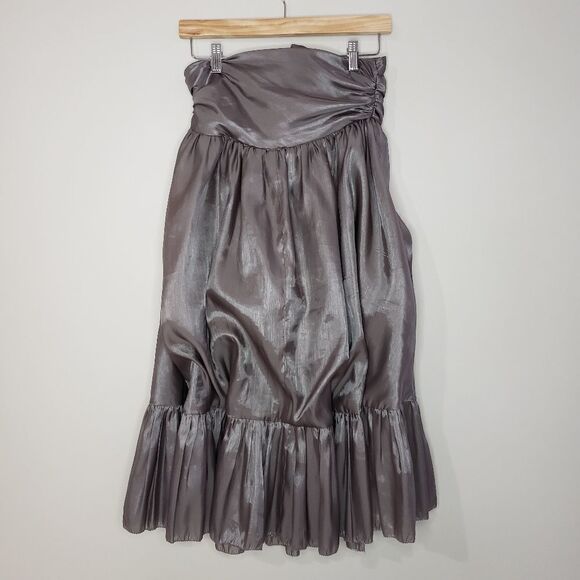 Aryn K Small Silver Strapless Faux Wrap Empire Waist Tie Front Mini Dress - Picture 6 of 13